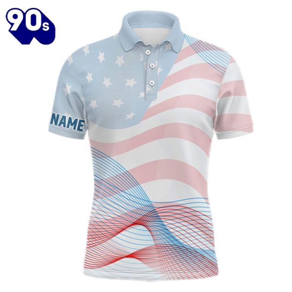 Transparent American Flag Mens Golf Polo Shirts Custom Patriotic    Gift Christmas
