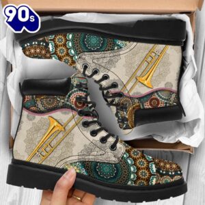 Trombone Vintage Mandala Asboot Trombonist Gift All Season Boots