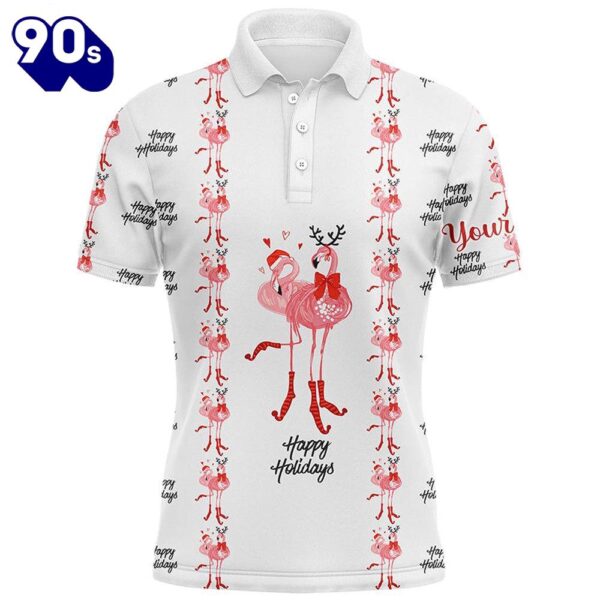 Tropical Santa Watercolor Flamingos Mens Golf Polo Shirt Christmas    Gift Christmas
