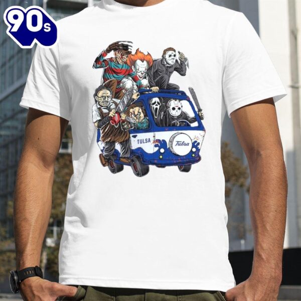 Tulsa Golden Hurricane Horror Movies Characters Bus Halloween 2024 T-Shirts