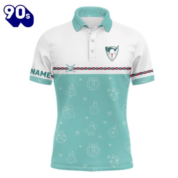 Turquoise Christmas Golf Mens Polo Shirt Custom Winter Pattern    Gift Christmas