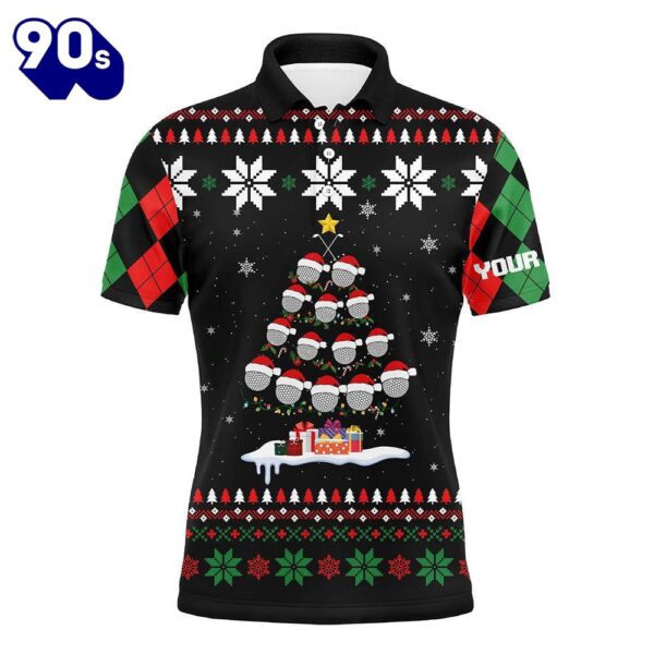 Ugly Christmas Argyle Pattern Men Golf Polo Shirt Custom Golf Ball Christmas Tree Xmas Gift For Golfer  Gift Christmas