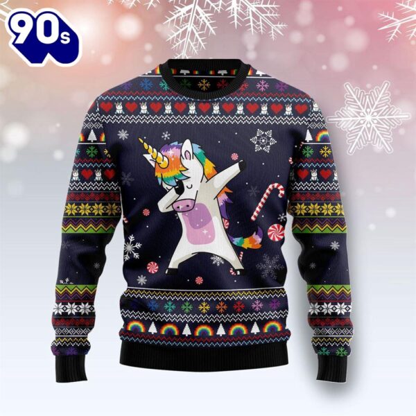 Christmas 2024  Unicorn Dab With Candy Ugly Christmas Sweater Amazing Festival Style