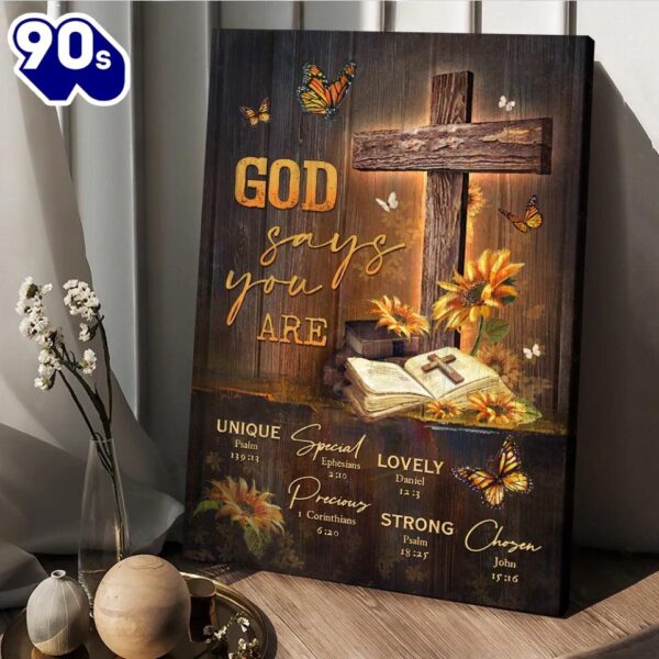 Unique Cross Sunflower Garden Antique Bible God Says You Are Canvas Wall Art