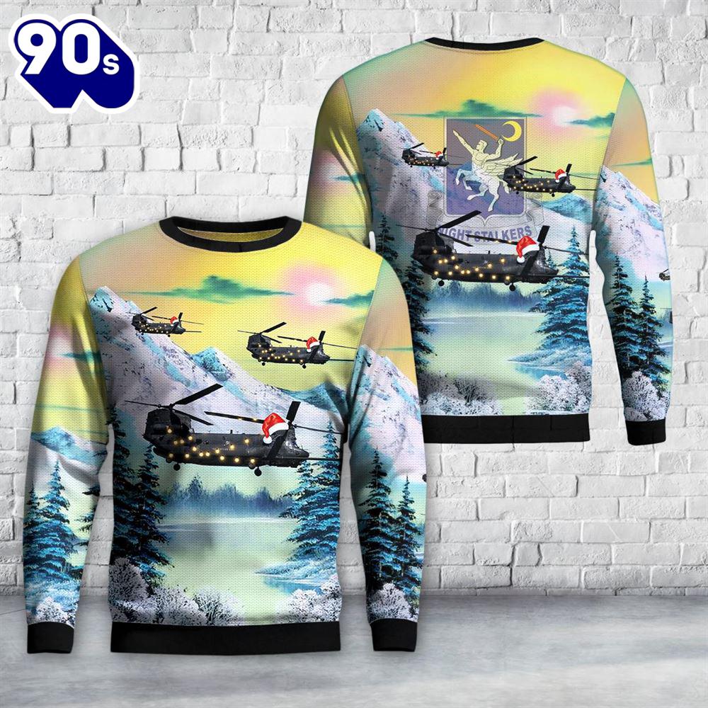 US Army 160th Special Operations Aviation Regiment MH-47G Christmas Sweater US Army 160th Special Operations Aviation Regiment MH-47G Christmas Sweater