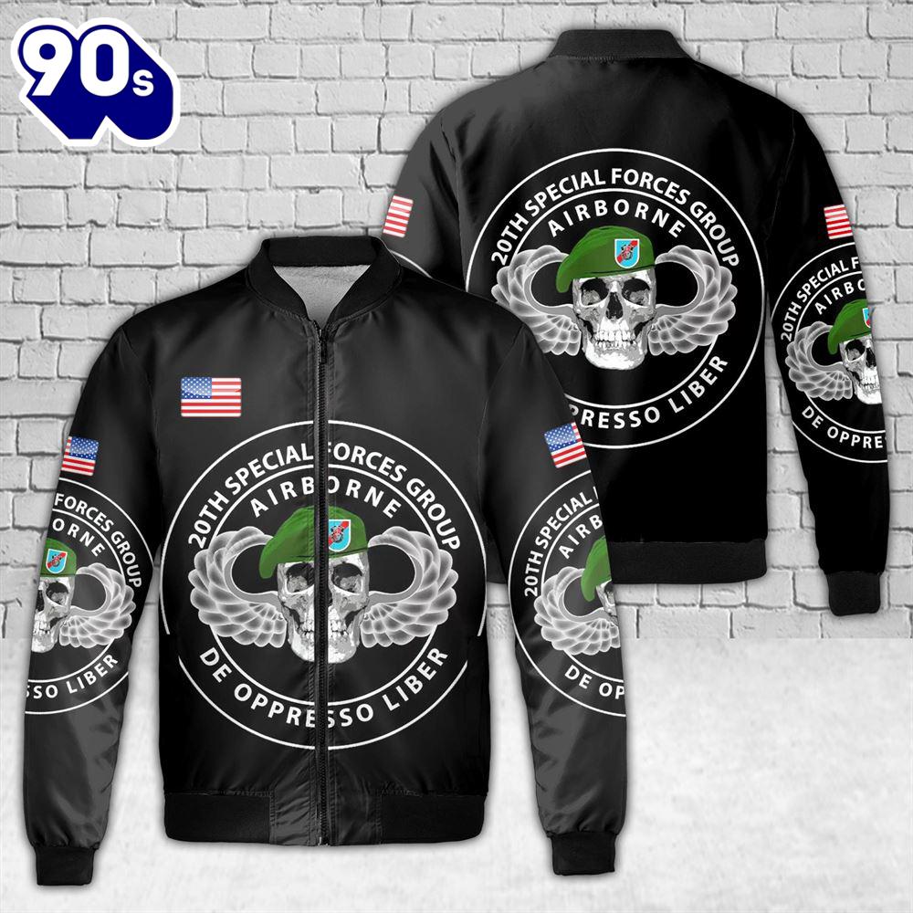 US Army 20th Special Forces Group (Airborne) Self-adhesive AOP Fleece Bomber Jacket US Army 20th Special Forces Group (Airborne) Self-adhesive AOP Fleece Bomber Jacket