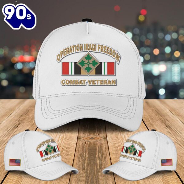 US Army 4th infantry Division Iraq Combat Veteran Baseball Cap  Gift For Veteran Day