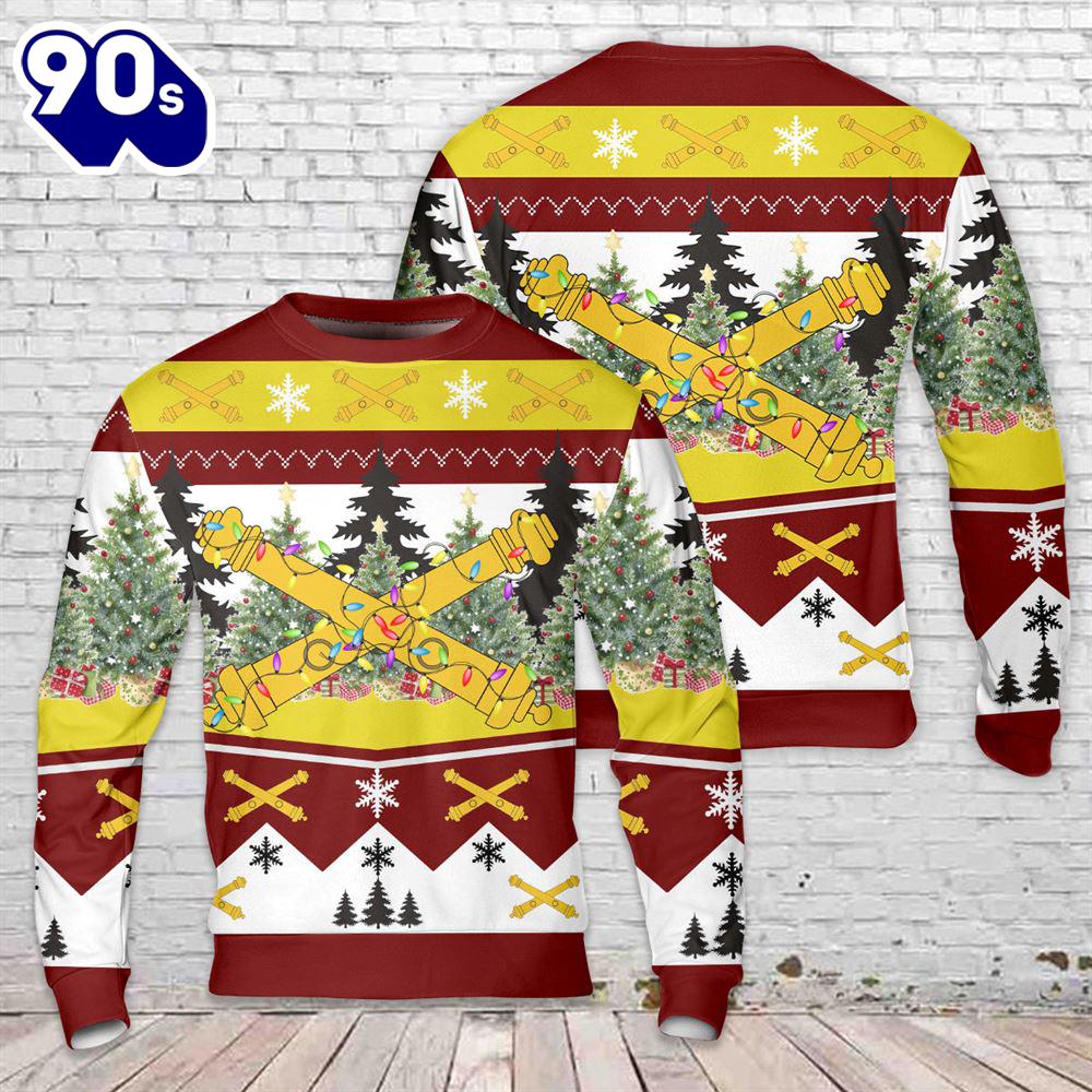 US Army Field Artillery Branch Insignia Christmas AOP Knitted Sweater US Army Field Artillery Branch Insignia Christmas AOP Knitted Sweater