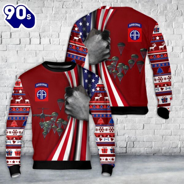 US Army Paratroopers With The 82nd Airborne Division Parachute Christmas AOP Sweater 1
