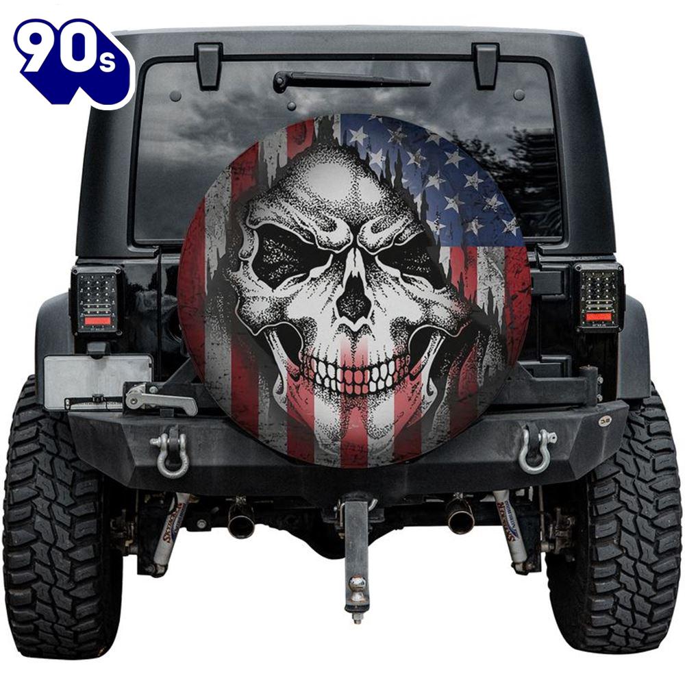 US Flag Skull Spare Tire Cover US Flag Skull Spare Tire Cover