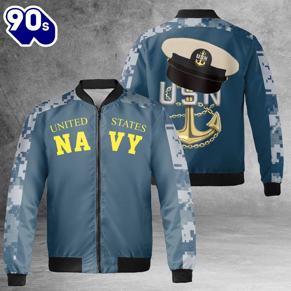 US Navy Chief Anchor AOP Fleece Bomber Jacket US Navy Chief Anchor AOP Fleece Bomber Jacket