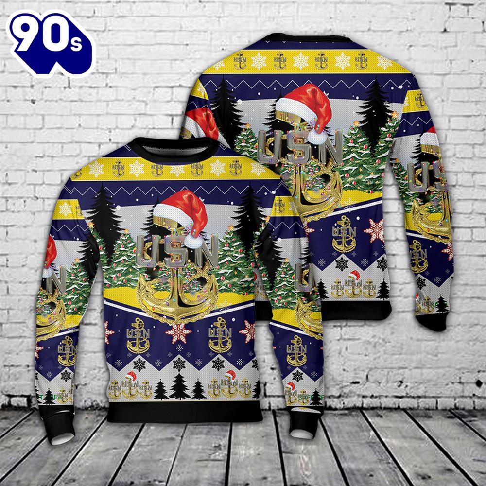 US Navy Chief Anchor Christmas AOP Sweater US Navy Chief Anchor Christmas AOP Sweater