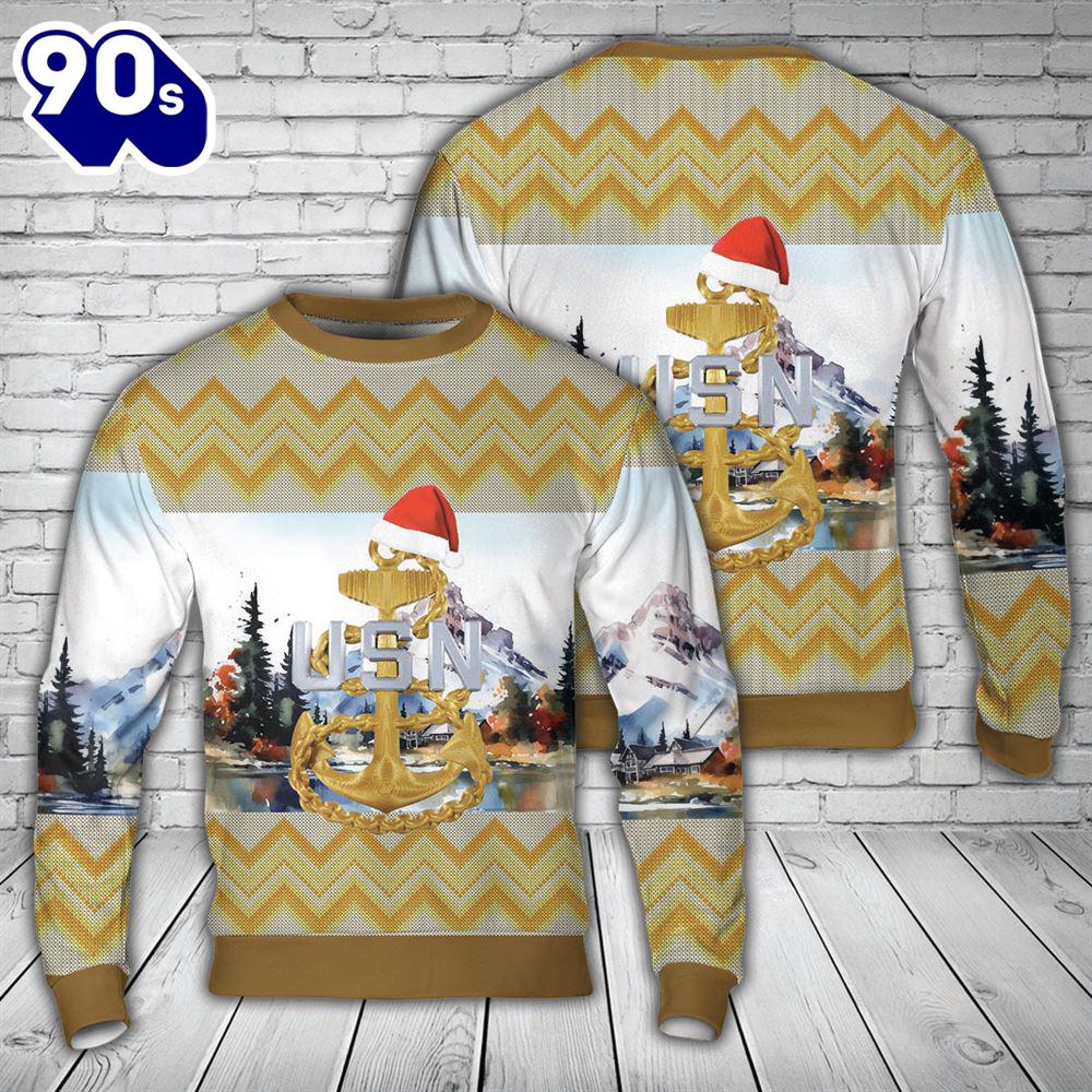 US Navy Chief Petty Officer Anchors E-7 E-8 E-9 Christmas AOP Sweater US Navy Chief Petty Officer Anchors E-7 E-8 E-9 Christmas AOP Sweater