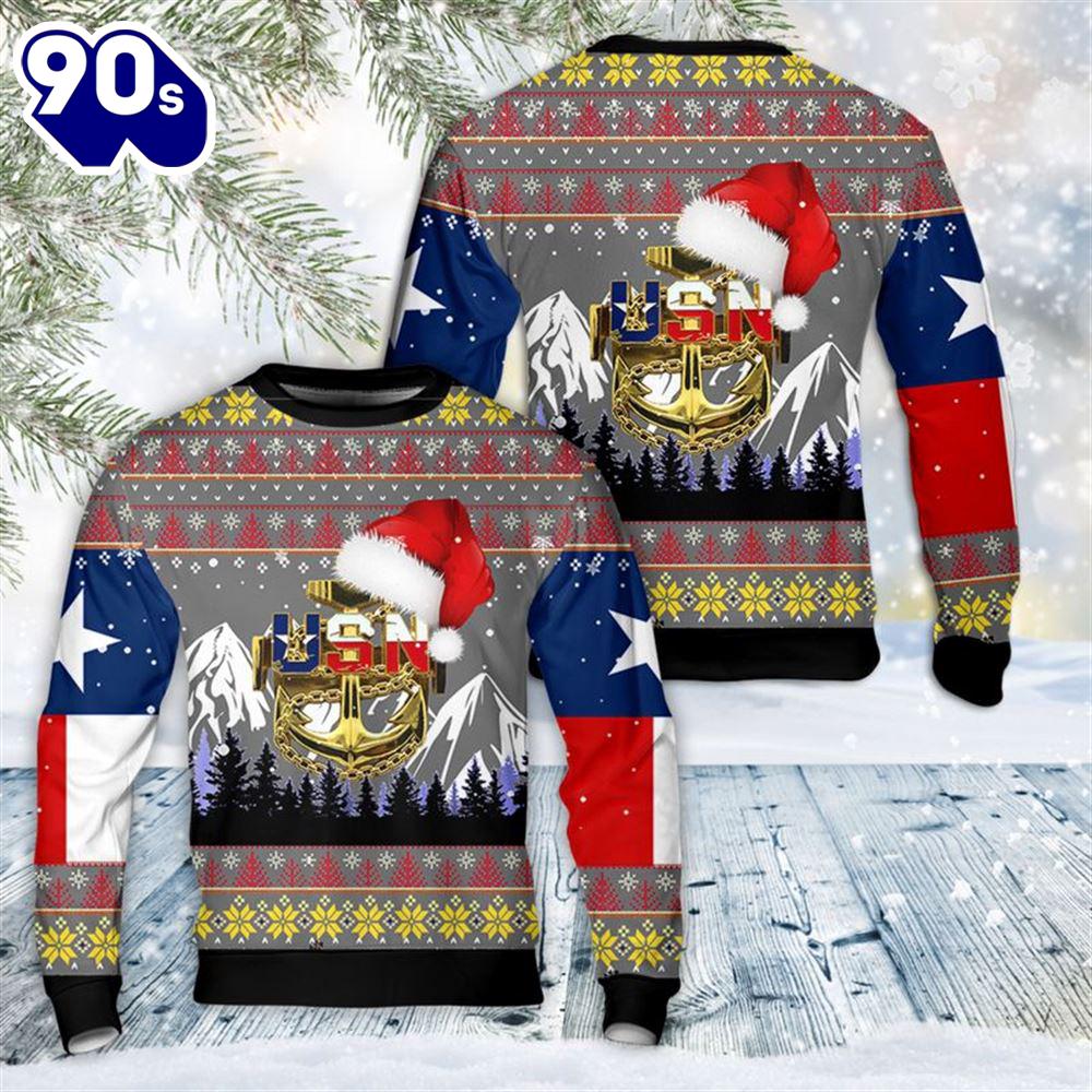 US Navy Chief Texas style Christmas Sweater US Navy Chief Texas style Christmas Sweater