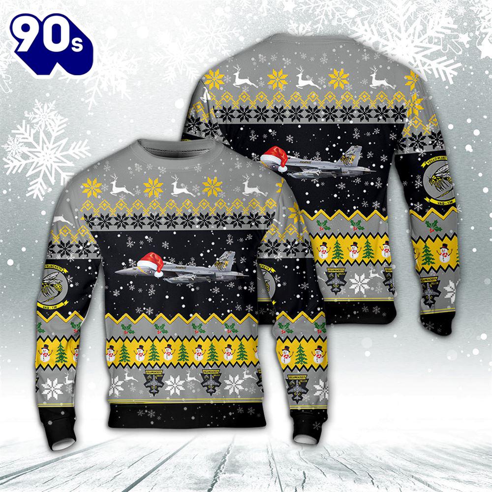 US Navy Electronic Attack Squadron 138 (VAQRON 138) Yellow Jackets Christmas Sweater US Navy Electronic Attack Squadron 138 (VAQRON 138) Yellow Jackets Christmas Sweater