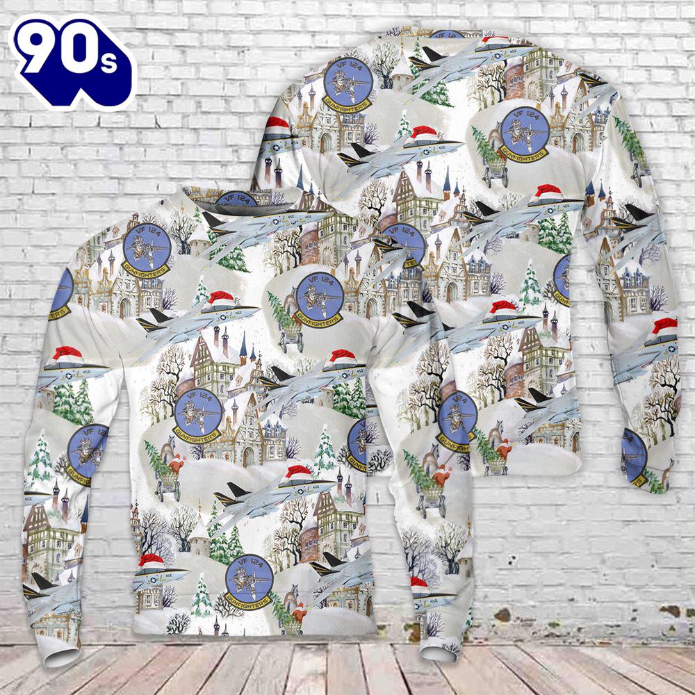 US Navy F-14A Tomcat aircraft of Fighter Squadron 124 (VF-124) Gunfighters Christmas Sweater US Navy F-14A Tomcat aircraft of Fighter Squadron 124 (VF-124) Gunfighters Christmas Sweater