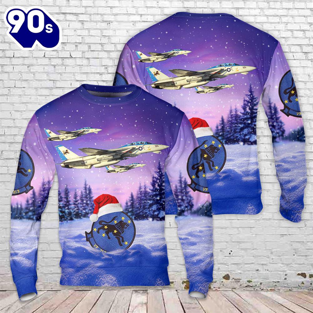 US Navy Fighter Squadron Two One Three (VF-213), F-14D Tomcat Blacklions Christmas Sweater US Navy Fighter Squadron Two One Three (VF-213), F-14D Tomcat Blacklions Christmas Sweater