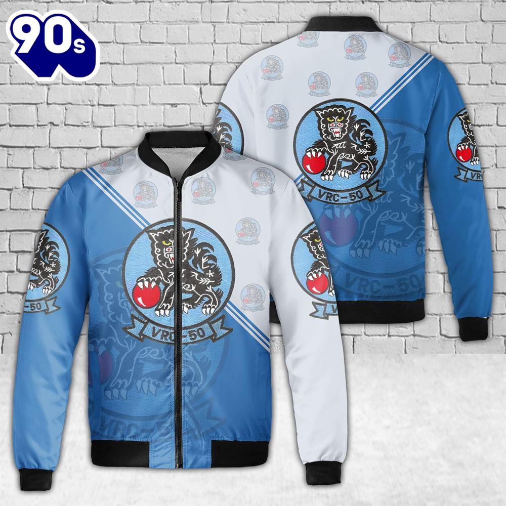 US Navy Fleet Logistics Squadron 50 (VRC-50) AOP Fleece Bomber Jacket US Navy Fleet Logistics Squadron 50 (VRC-50) AOP Fleece Bomber Jacket