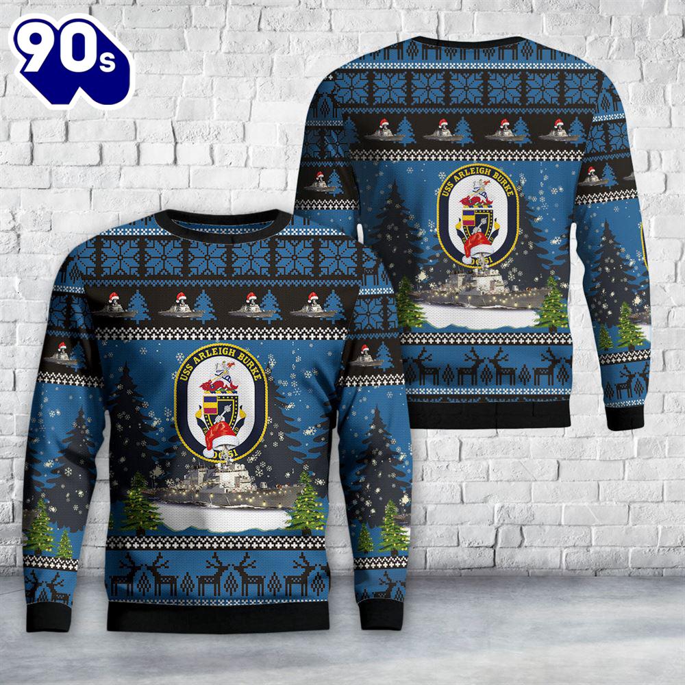 US Navy USS Arleigh Burke (DDG-51) Arleigh Burke-class guided-missile destroyers Christmas Sweater US Navy USS Arleigh Burke (DDG-51) Arleigh Burke-class guided-missile destroyers Christmas Sweater
