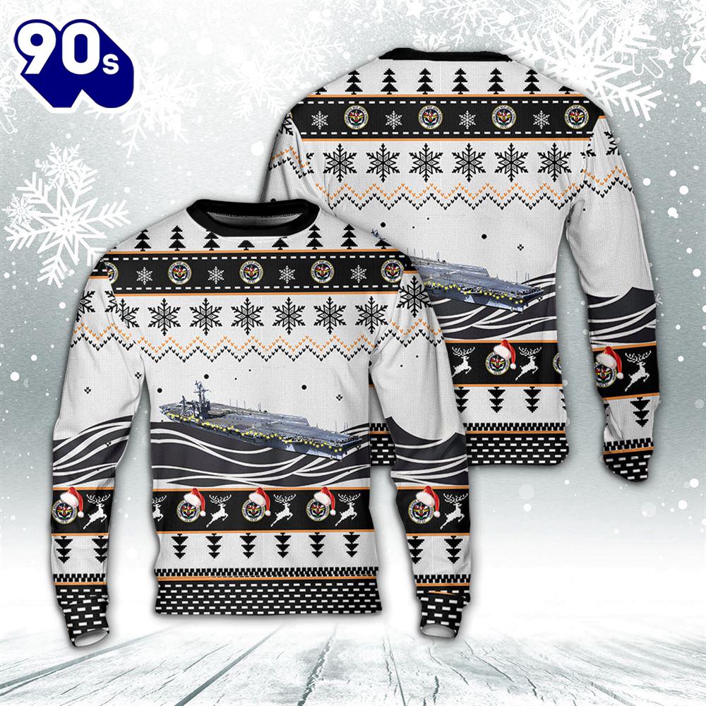 US Navy USS (CV-67) Christmas AOP Sweater US Navy USS (CV-67) Christmas AOP Sweater