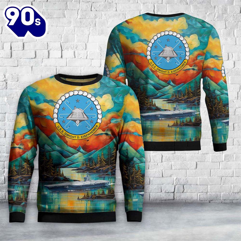 US Navy USS Dwight D. Eisenhower (CVN-69) Christmas Sweater 1 US Navy USS Dwight D. Eisenhower (CVN-69) Christmas Sweater 1