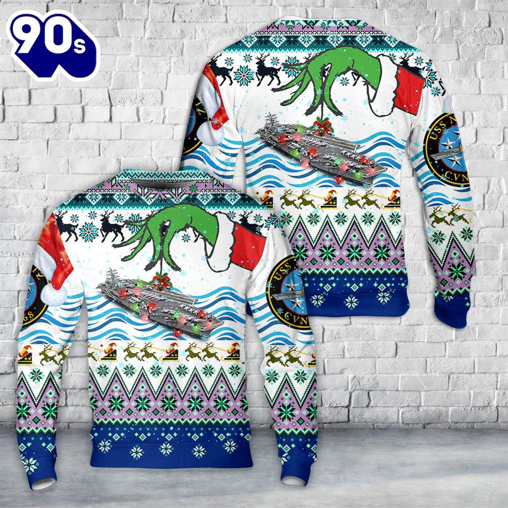 US Navy USS Nimitz (CVN-68) Christmas AOP Sweater US Navy USS Nimitz (CVN-68) Christmas AOP Sweater
