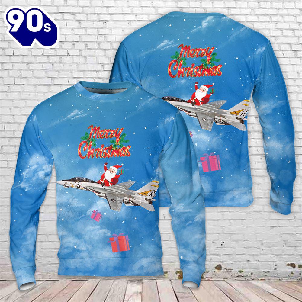 US Navy VF-21 F-14A Tomcat BuNo 161626 Christmas AOP Sweater US Navy VF-21 F-14A Tomcat BuNo 161626 Christmas AOP Sweater