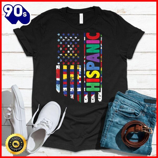 Halloween 2025  Usa And Latin American Countries Flag Hispanic Heritage T-Shirt