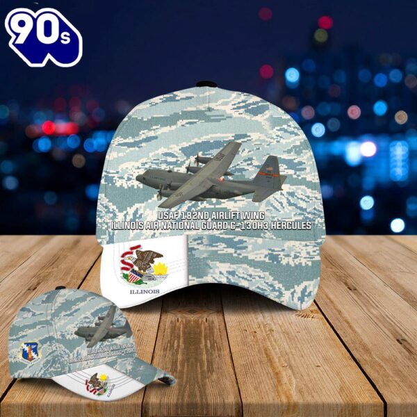 USAF 182nd Airlift Wing Illinois Air National Guard C-130H3 Hercules Baseball Cap  Gift For Veteran Day