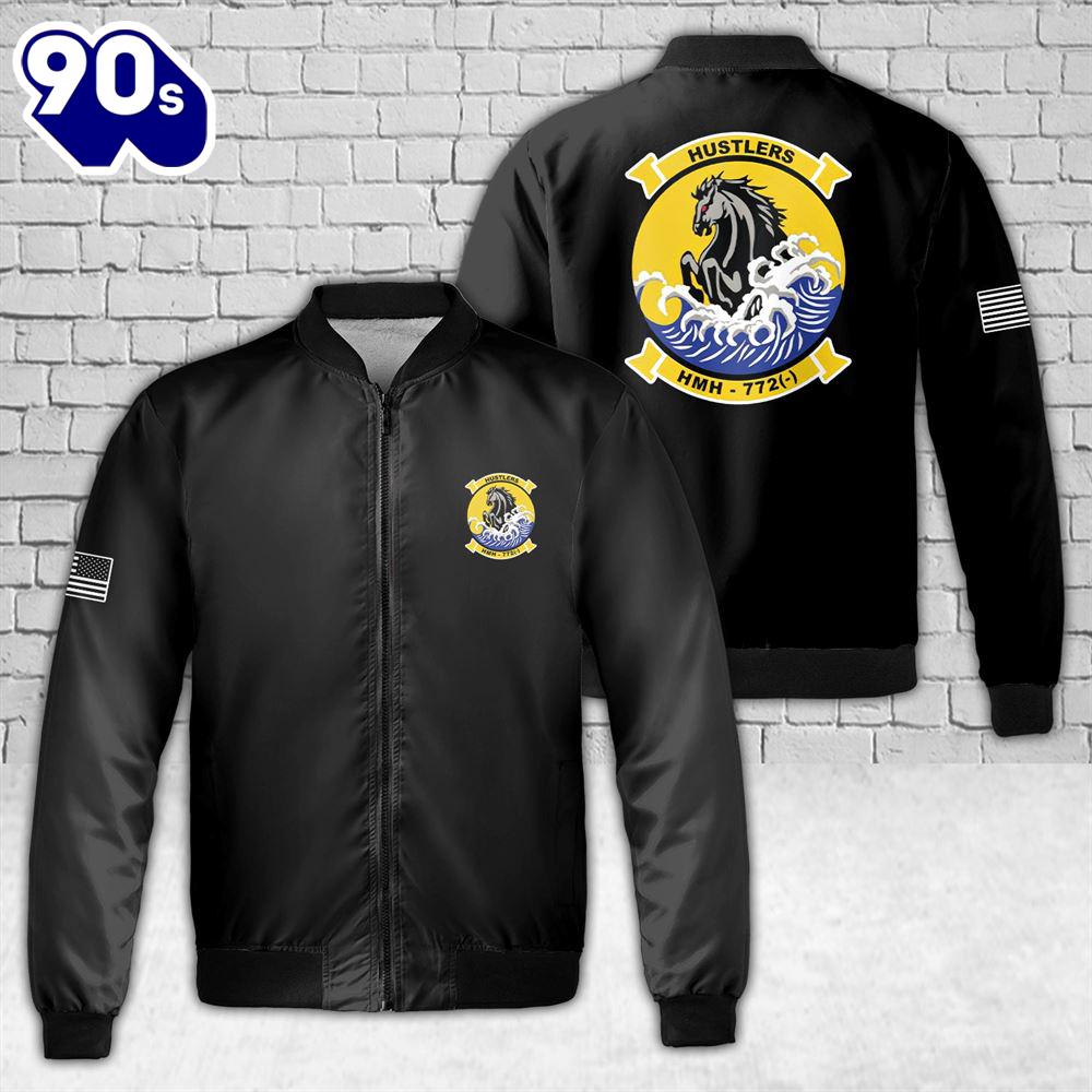 USMC Marine Heavy Helicopter Squadron 772 AOP Fleece Bomber Jacket USMC Marine Heavy Helicopter Squadron 772 AOP Fleece Bomber Jacket