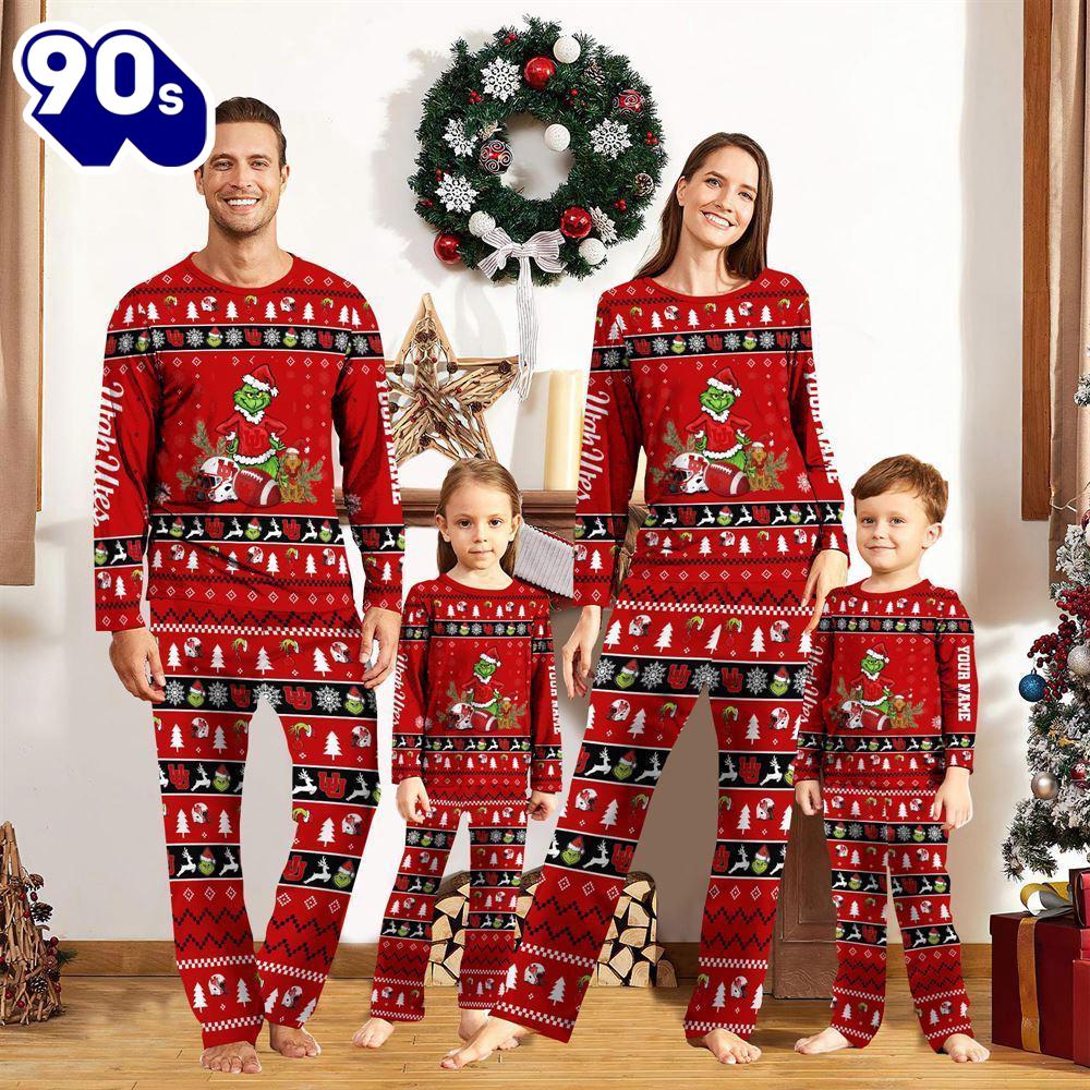 Utah Utes NCAA Custom Name Grinch Christmas And Sport Team Pajama Set Gift Christmas Utah Utes NCAA Custom Name Grinch Christmas And Sport Team Pajama Set Gift Christmas