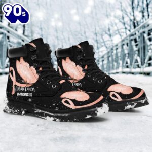 Uterine Cancer Awareness Leather Boots Ribbon Butterfly Shoes