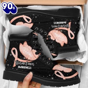 Uterine Cancer Awareness Leather Boots Ribbon Butterfly Shoes