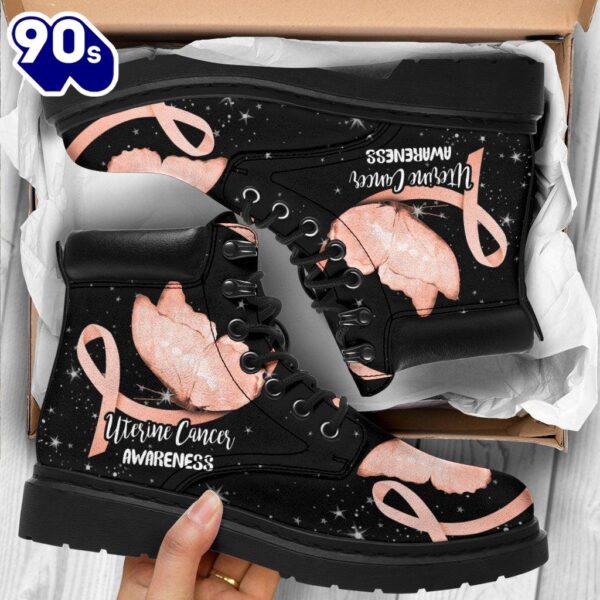 Uterine Cancer Awareness Leather Boots Ribbon Butterfly Shoes