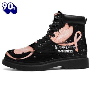 Uterine Cancer Awareness Leather Boots Ribbon Butterfly Shoes
