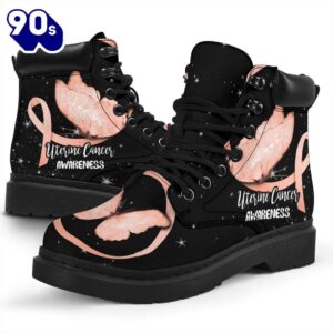 Uterine Cancer Awareness Leather Boots Ribbon Butterfly Shoes