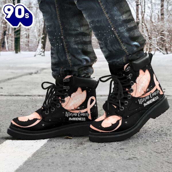Uterine Cancer Awareness Leather Boots Ribbon Butterfly Shoes