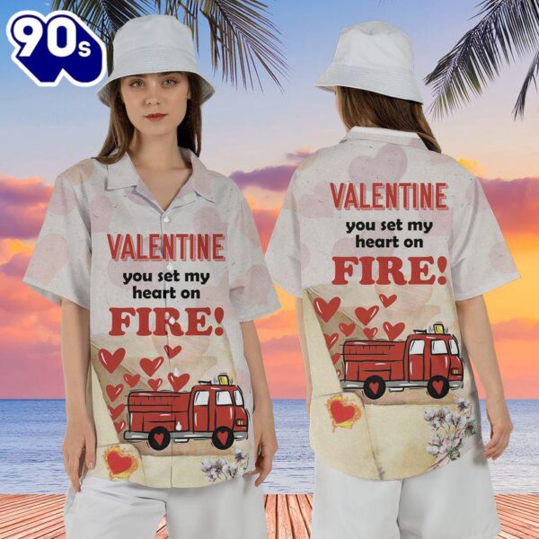 Valentine Fire Truck Hawaiian Shirt