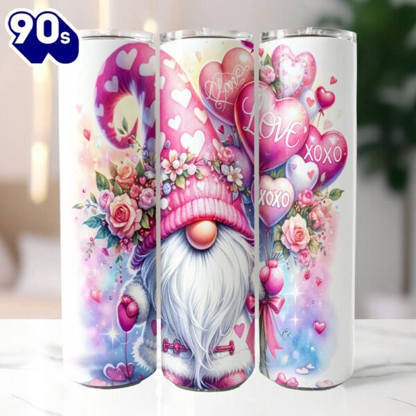 Valentines Day Gnome Tumbler, 20 Oz Skinny Tumbler, Gnome Tumbler, Valentine Tumbler