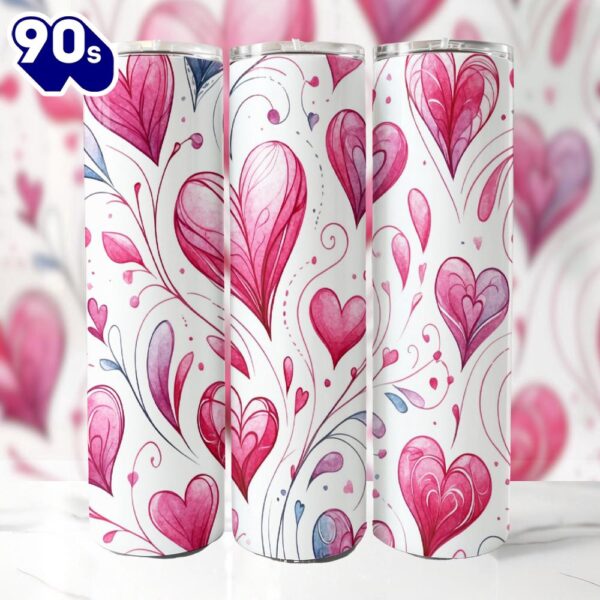 Valentines Day Hearts 20 Oz Skinny Tumbler, Valentine Tumbler