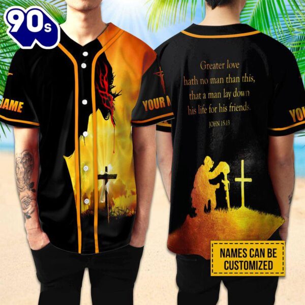 Veteran Greater Love Hath No Man Than This Cross Custom Baseball Jersey   Gift Christmas