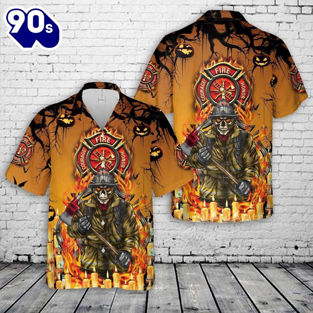 Veteran Halloween, Firefighter Skull Halloween Hawaiian Shirt For Man And Women Veteran Halloween, Firefighter Skull Halloween Hawaiian Shirt For Man And Women