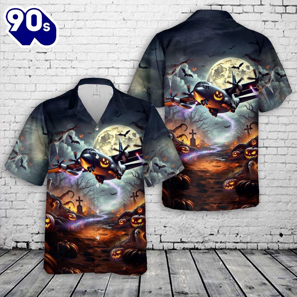Veteran Halloween, Us Air Force Lockheed C-130 Hercules Halloween Gift Hawaiian Shirt For Man And Women Veteran Halloween, Us Air Force Lockheed C-130 Hercules Halloween Gift Hawaiian Shirt For Man And Women