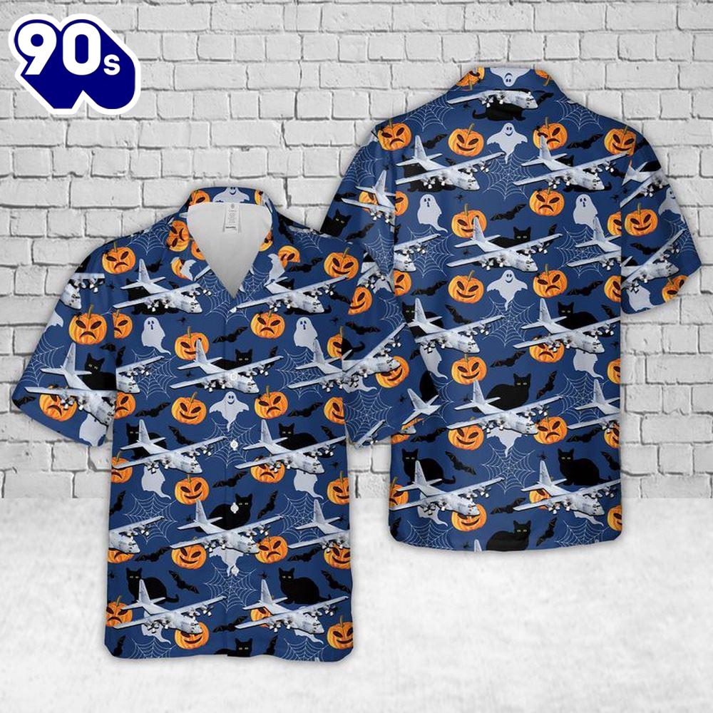 Veteran Halloween, Us Air Force Lockheed C-130 Hercules Halloween Hawaiian Shirt For Man And Women Veteran Halloween, Us Air Force Lockheed C-130 Hercules Halloween Hawaiian Shirt For Man And Women