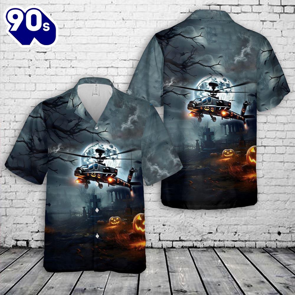 Veteran Halloween, Us Army Boeing Ah-64 Apache Halloween Hawaiian Shirts For Man And Women Veteran Halloween, Us Army Boeing Ah-64 Apache Halloween Hawaiian Shirts For Man And Women