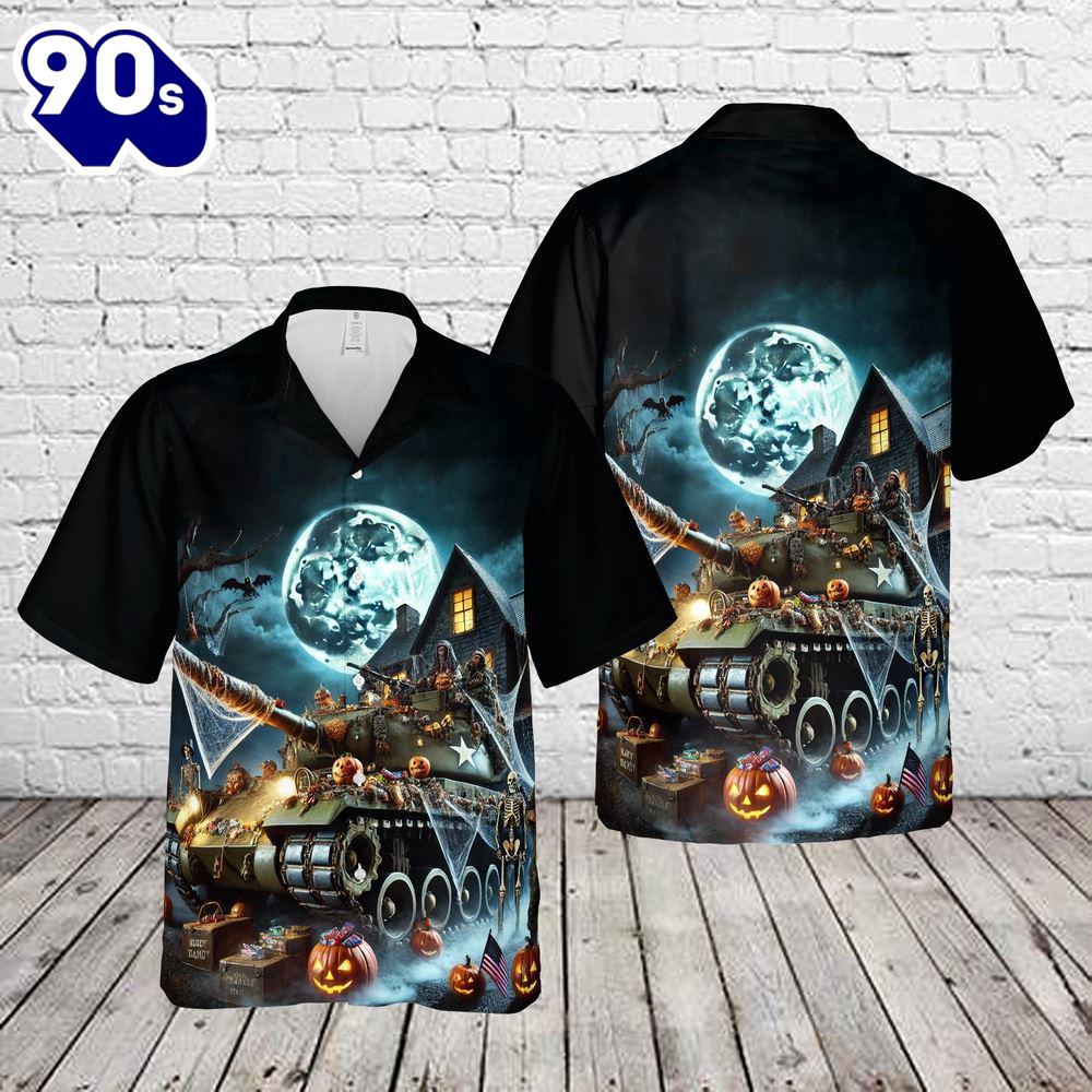 Veteran Halloween, Us Army Tank Halloween Hawaiian Shirt For Man And Women Veteran Halloween, Us Army Tank Halloween Hawaiian Shirt For Man And Women