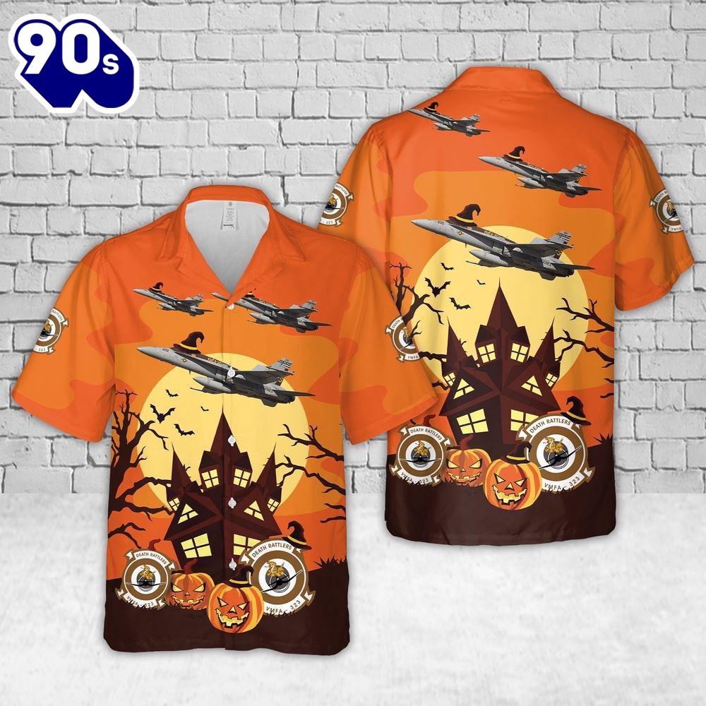 Veteran Halloween, Us Marine Fighter Attack Squadron 323 (Vmfa-323) Death Rattlers Fa-18c Hornet Halloween Hawaiian Shirt For Man And Women Veteran Halloween, Us Marine Fighter Attack Squadron 323 (Vmfa-323) Death Rattlers Fa-18c Hornet Halloween Hawaiian Shirt For Man And Women