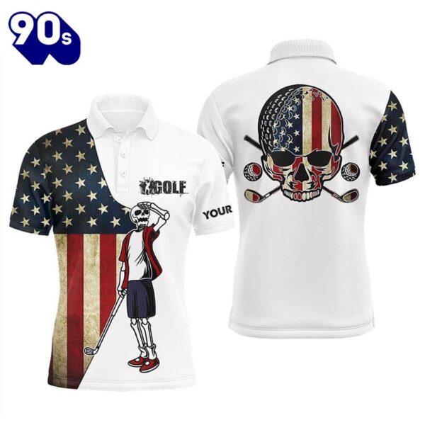 Vintage American Flag Patriotic Mens Golf Polo Shirt Custom Golf Skull Men’S Flag Polo Shirts  Gift Christmas
