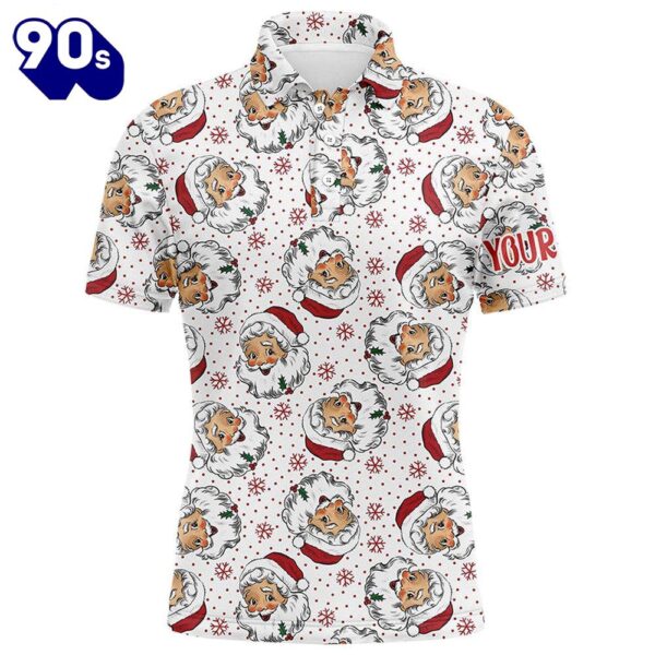 Vintage Cartoon Santa Claus With Snow Christmas Mens Golf Polo Shirt Custom Cute Mens Golf Tops  Gift Christmas