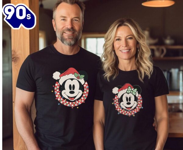 Vintage Cute Disneyland Mickey And Minnie Christmas Lights Couple Sweatshirt
